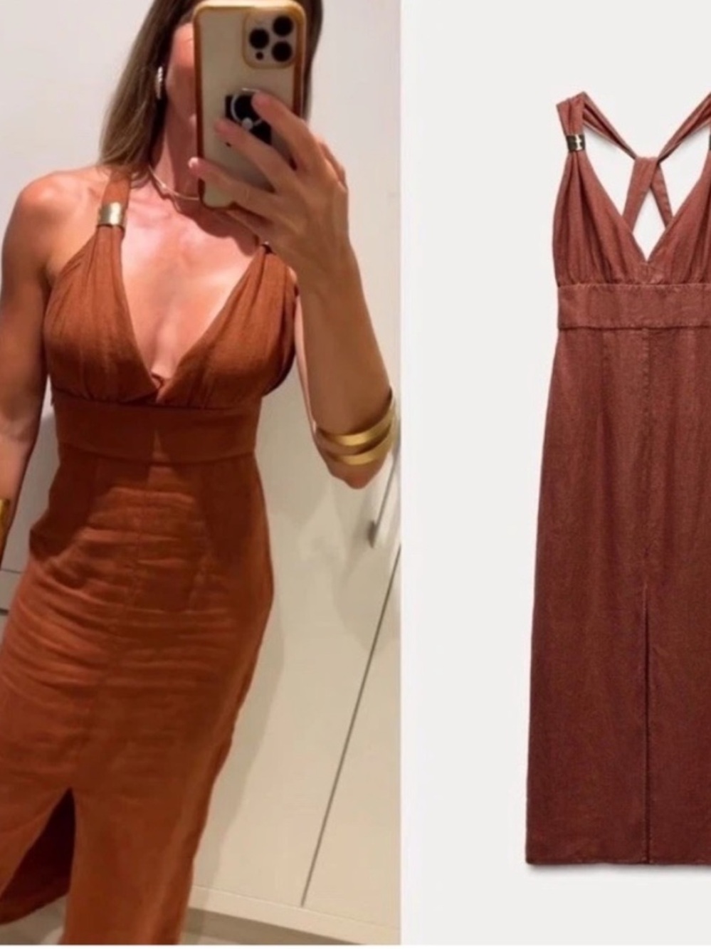 Zara Rust Brown Halter Midi Dress